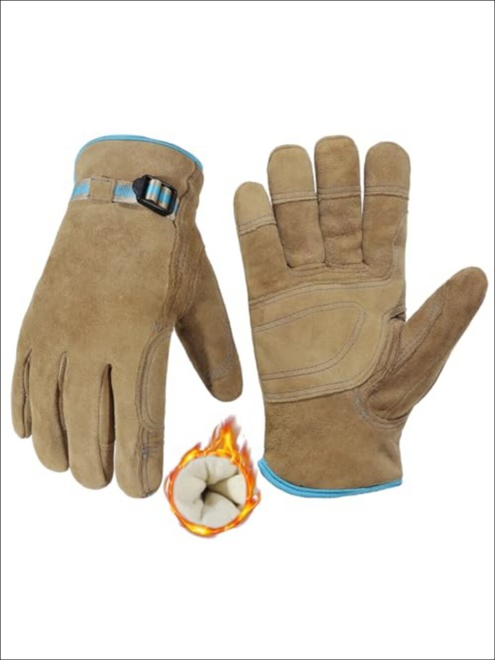 Insulated Leather Winter Work Gloves Fleece Lined Water Resistant Grip